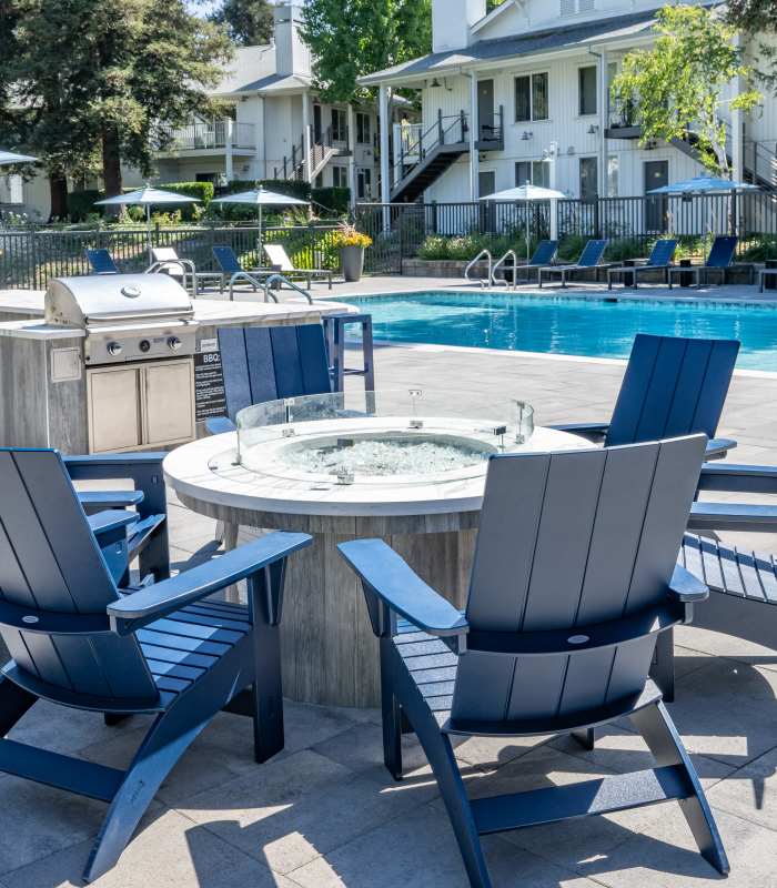 Fire Pit on the pool deck Cotton Wood Apartments in Dublin, California