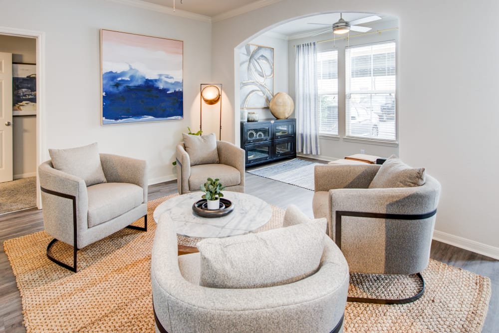 Model living room at Ingleside Apartments in North Charleston, South Carolina