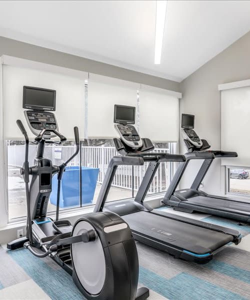 Cardio equipment in the state-of-the-art fitness center at Briar Cove Terrace Apartments in Ann Arbor, Michigan