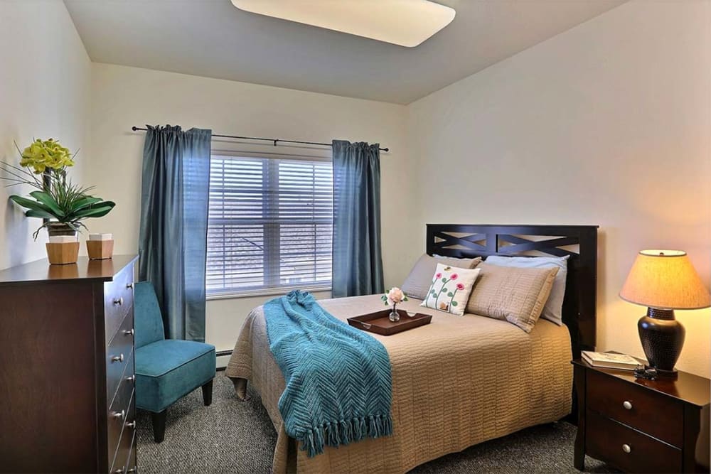 Resident bedroom at Milestone Senior Living Cross Plains in Cross Plains, Wisconsin.