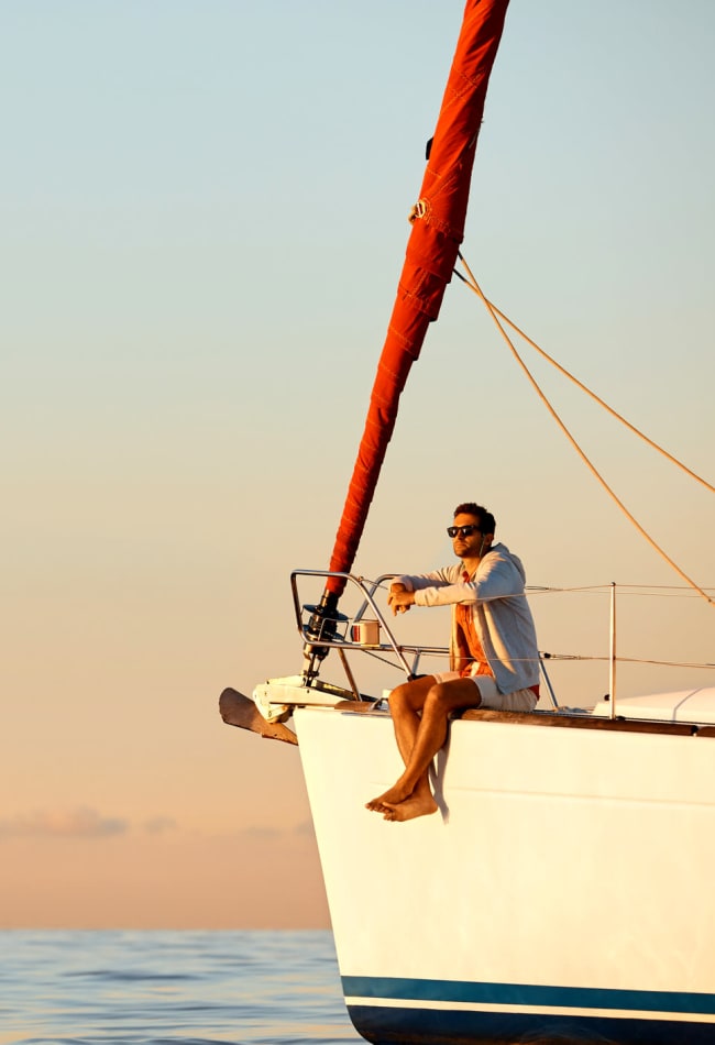 Sitting on a sailboat near Inscription West Palm Beach in West Palm Beach, Florida