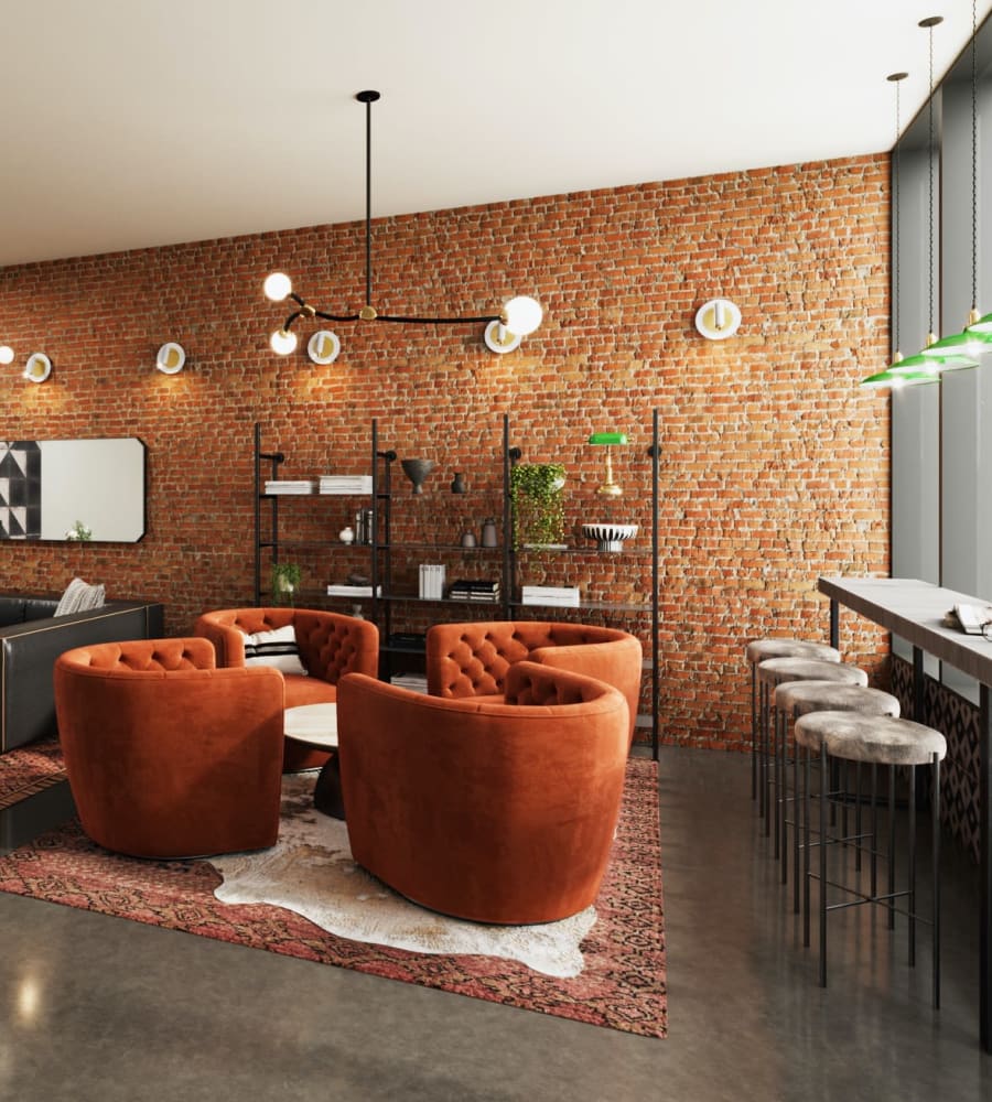 Rendering of the cozy clubhouse at The Robert in Portland, Oregon
