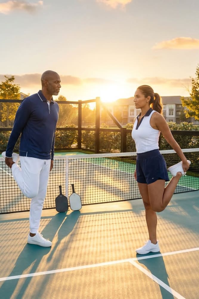 Resident playing pickleball at Pomona Apartments in Ocala, Florida