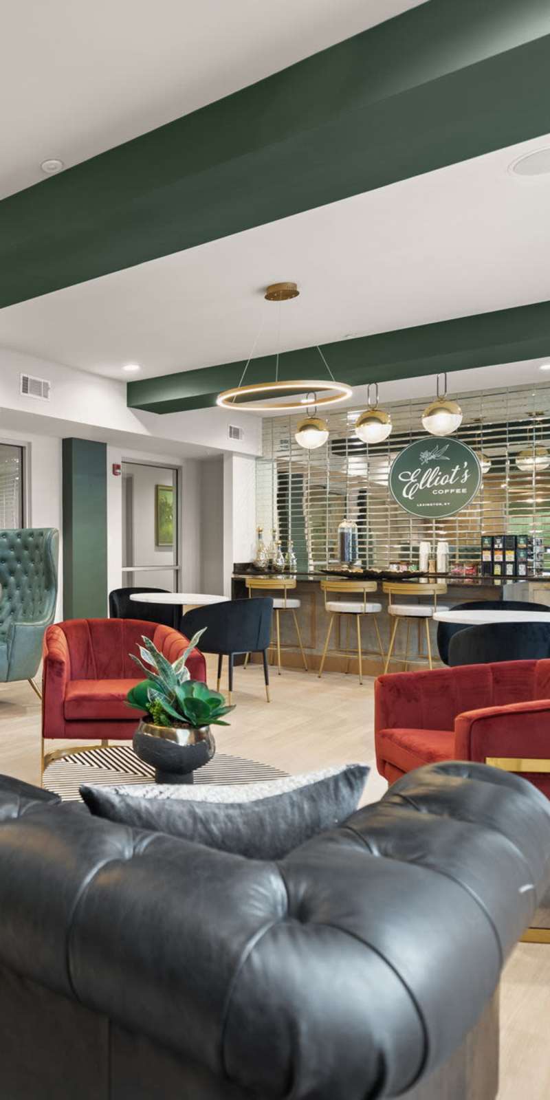 Spacious clubhouse with cafe at The Wyatt in Lexington, Kentucky