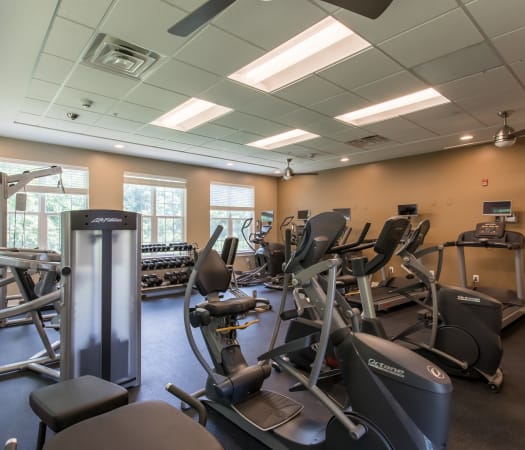 Fitness center at Waters Edge Apartments in Webster, New York