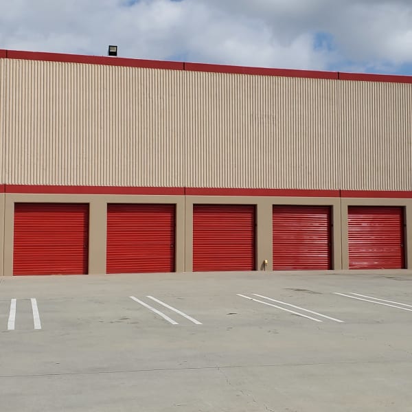 Exterior storage units with drive-up access at StorQuest Self Storage in Torrance, California