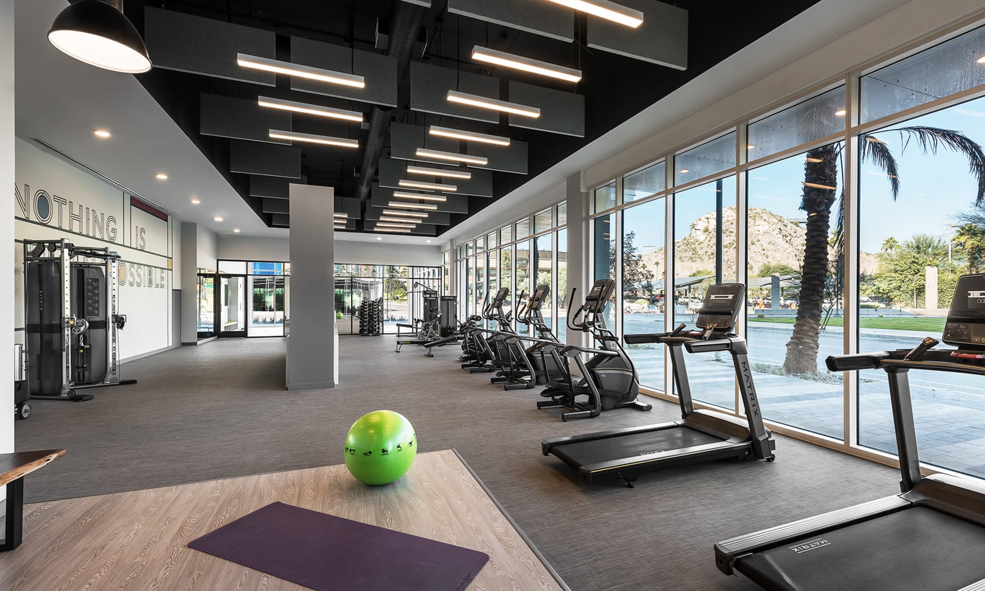 Modern fitness center with stunning views at The Piedmont in Tempe, Arizona