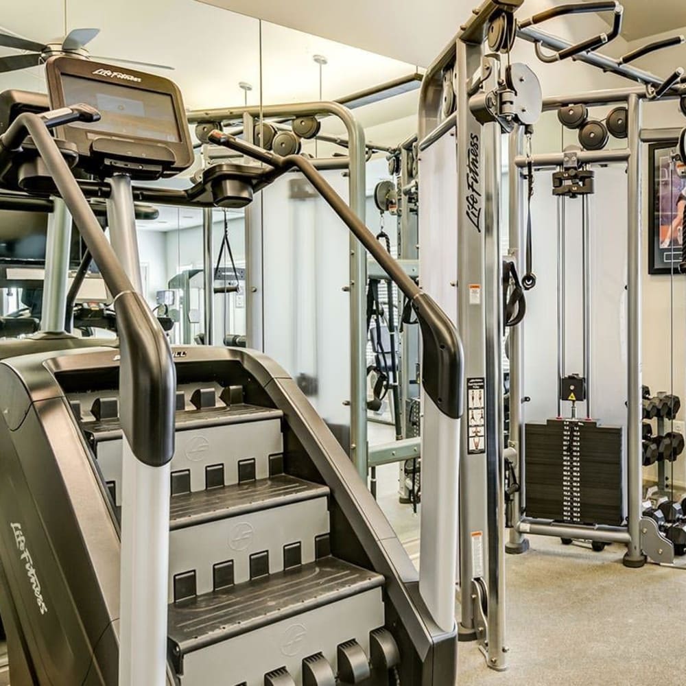 Exercise equipment in the fitness center at The Courts of Avalon in Pikesville, Maryland