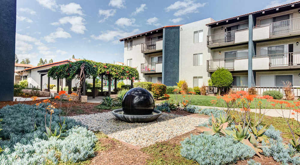 Common area and gardens at Waterstone in Chatsworth, California