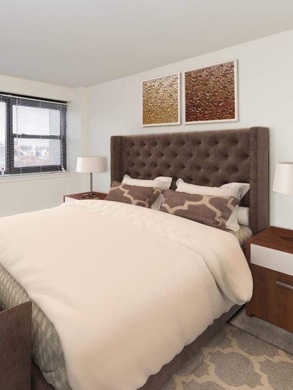 Model bedroom at Riverside Towers Apartment Homes in New Brunswick, New Jersey