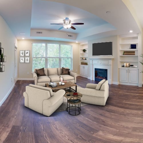 Spacious living rooms available at Celebration Village Forsyth in Suwanee, Georgia