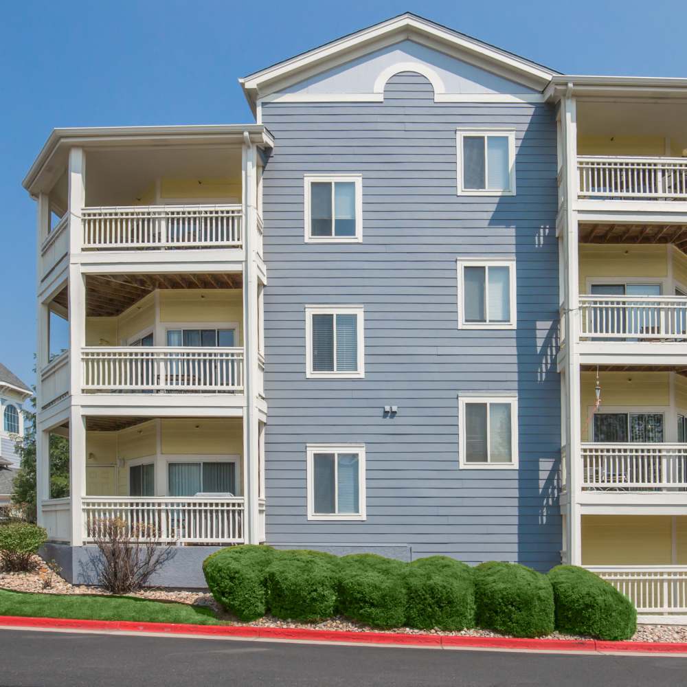 Front view of apartment at One Belmar Place in Lakewood, Colorado