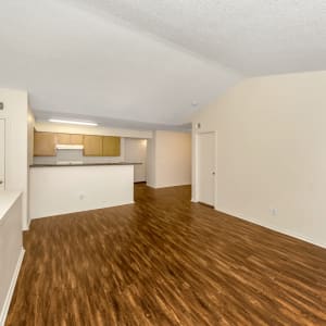 Spacious living room area and kitchen at Lakeview in Fort Worth, Texas