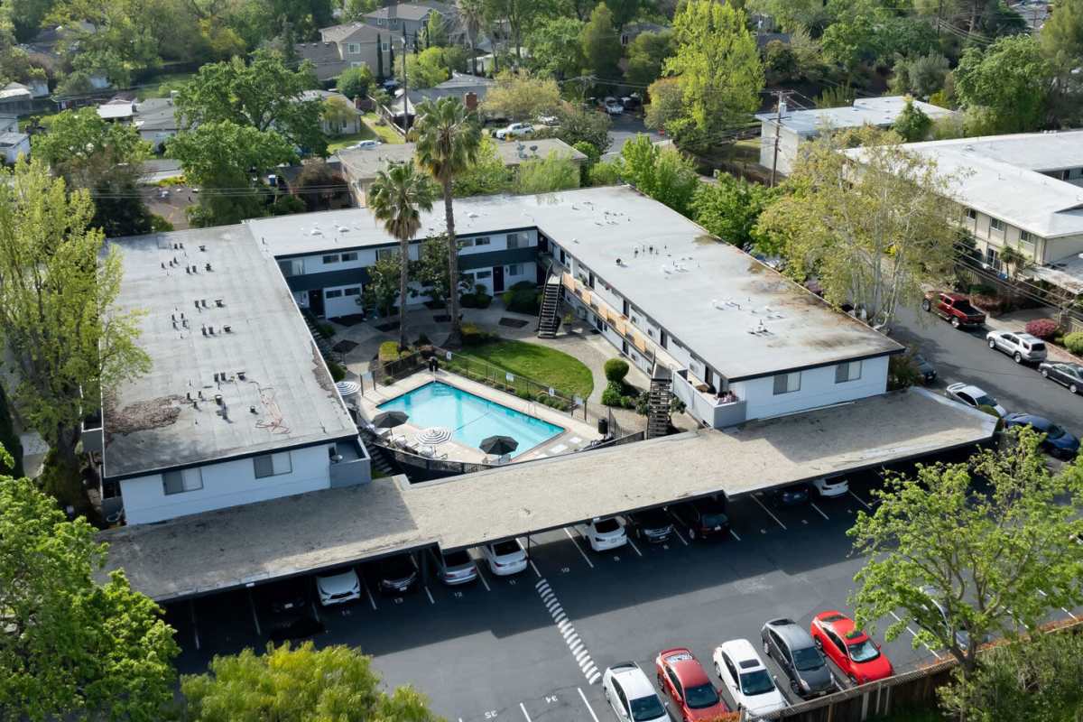 Ariel view of the building at Oak & Iron in Walnut Creek, California