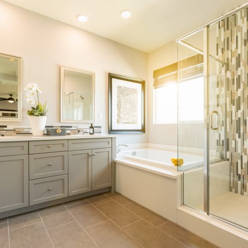 A bright bathroom in a home at El Centro New Fund Housing (Officers) in El Centro, California