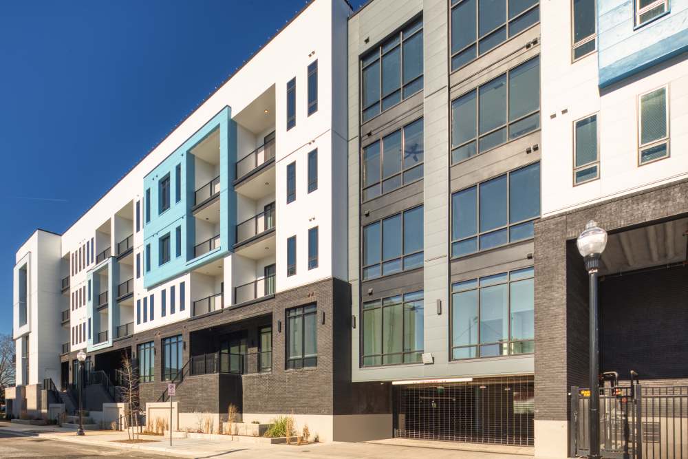 Exterior view of an apartment at Fusion at Neon in Norfolk, Virginia