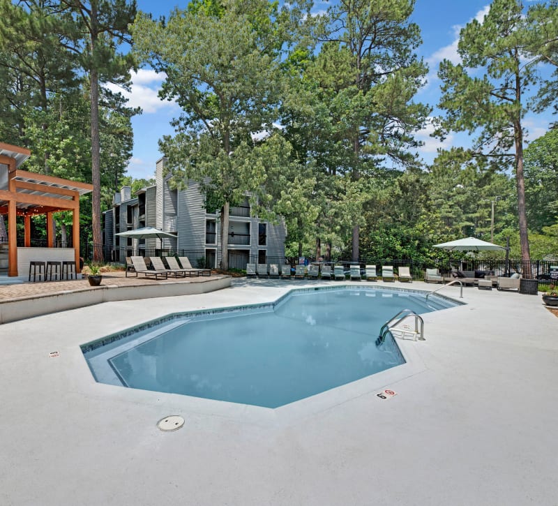 Beautiful pool and pagoda at Emerald Place in Durham, North Carolina