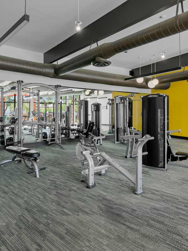 Fitness center with gym equipment at Sentry Tempe in Tempe, Arizona