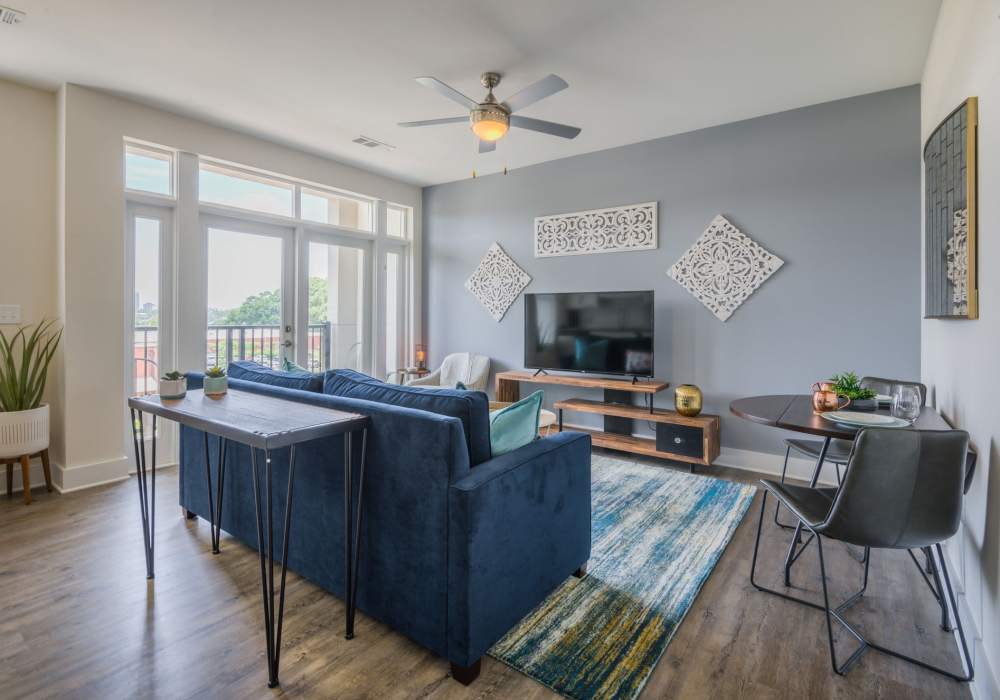 Bright living room at Overton Row in Charlotte, North Carolina