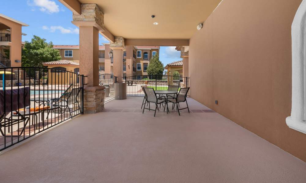 Large covered patio outdoor area at Las Torres Apartments in El Paso, Texas