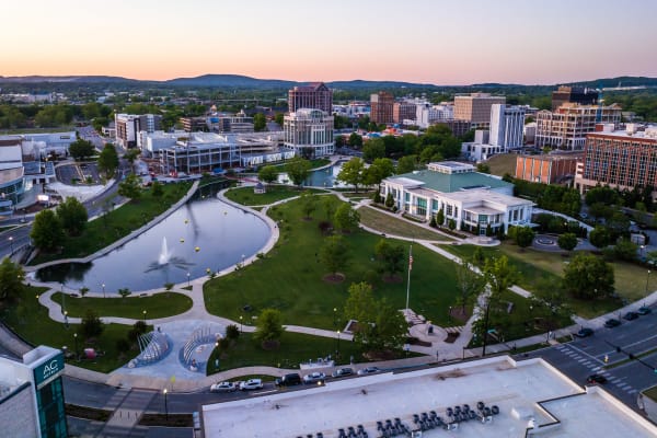 Aerial view of a park near Hamlet at MidCity in Huntsville, Alabama