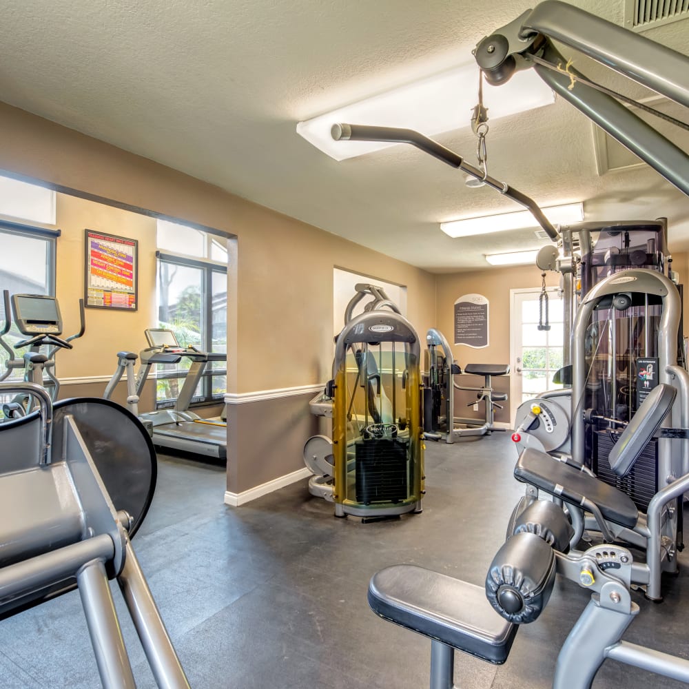 Well-equipped onsite fitness center at Sofi Laguna Hills in Laguna Hills, California