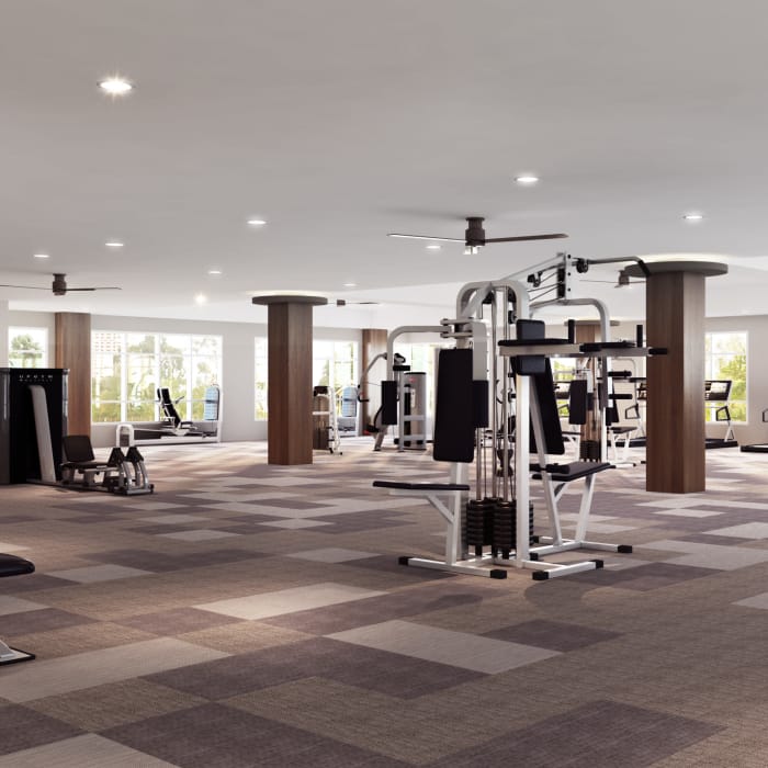 Well equipped gym for residents at The District at Scottsdale in Scottsdale, Arizona