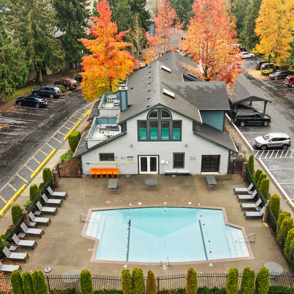 Aerial view of the community at Lodge at Madrona Ridge in Tacoma, Washington