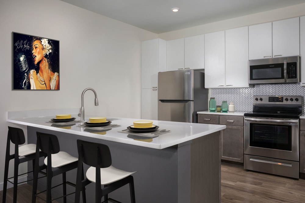 Spacious and modern kitchen with stainless steel appliances at The Ella Scott's Addition in Richmond, Virginia