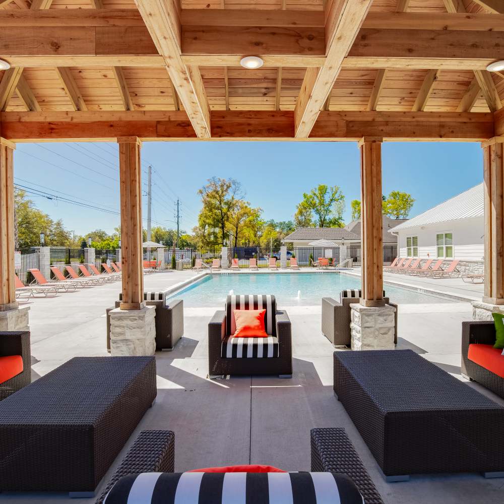 Swimming pool with seating space at Retreat at Redstone in Crestview, Florida