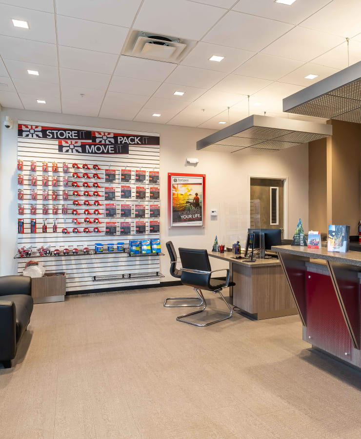 Interior of the leasing office with packing supplies available at StorQuest Express Self Service Storage in Sonora, California