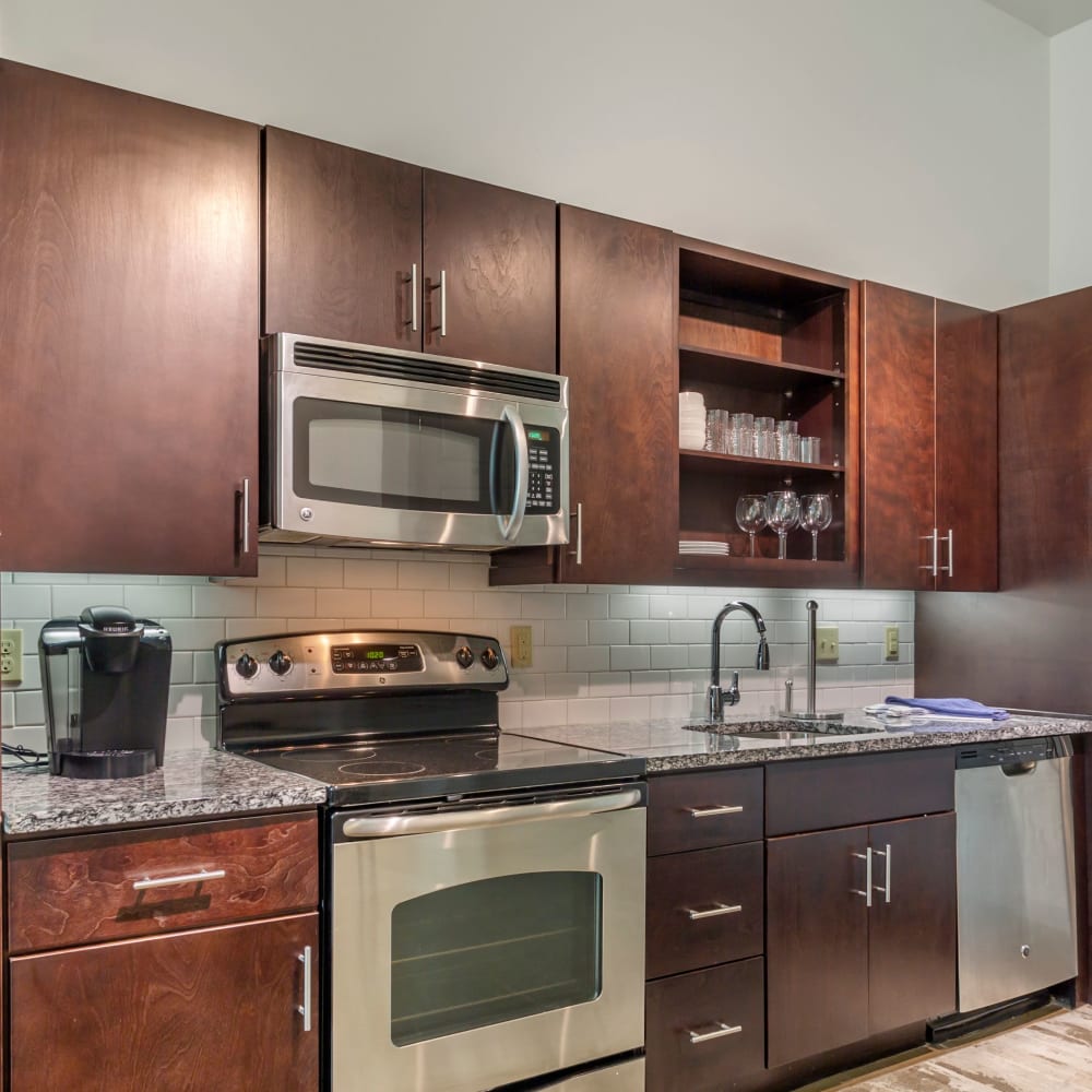 Model kitchen at 12 South Apartments in Nashville, Tennessee