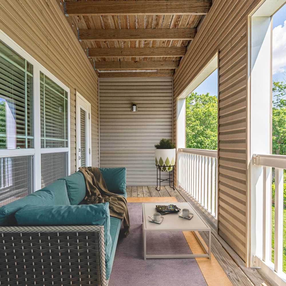 Private balcony with seating at Boulder Springs of Columbia in Columbia,Missouri