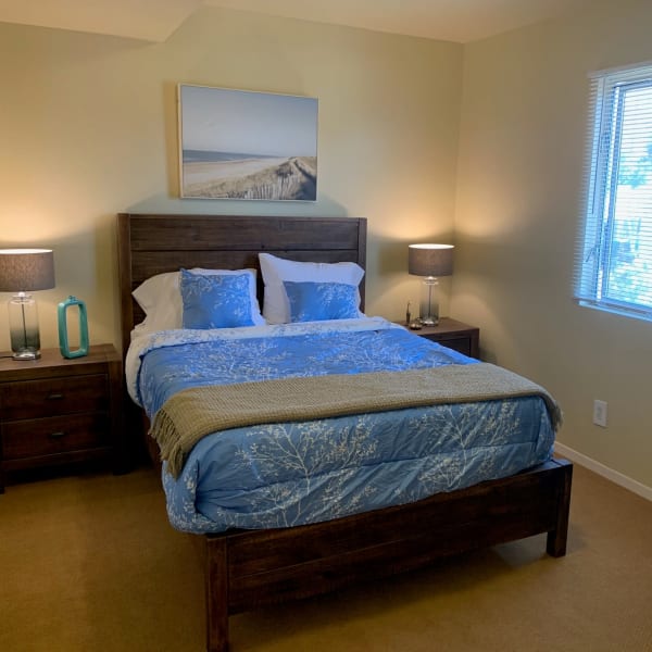 Resident bedroom at Avila Senior Living at Downtown SLO in San Luis Obispo, California.
