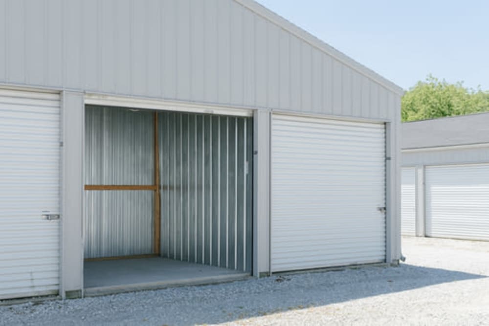 Roll-up doors on self storage units at StayLock Storage in Hebron, Indiana