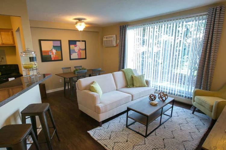 Living room at The Drake Apartments in Mayfield Heights, OH