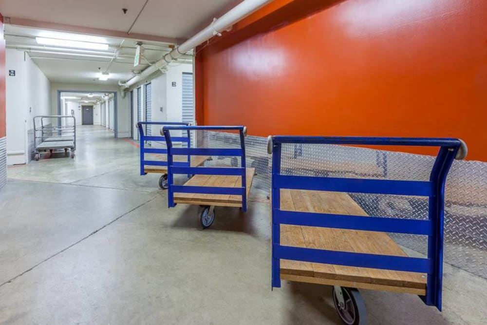 Carts at Factoria Security Self Storage in Bellevue, Washington.