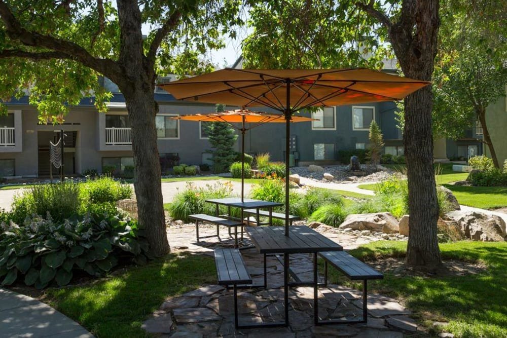 A picnic table outside at Royal Farms Apartments in Salt Lake City, Utah