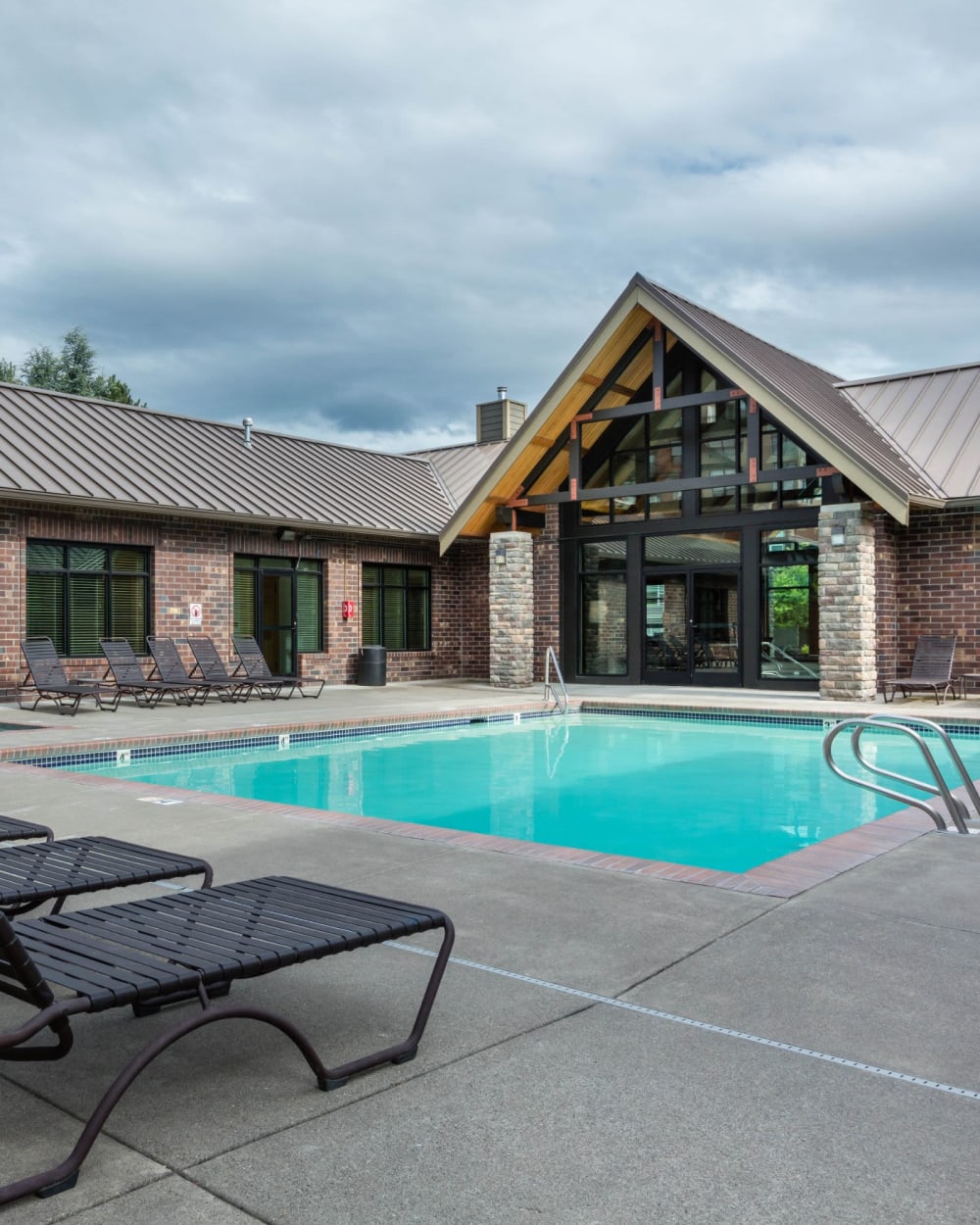 Lounge chairs near the pool at Avery at Orenco Station in Hillsboro, Oregon