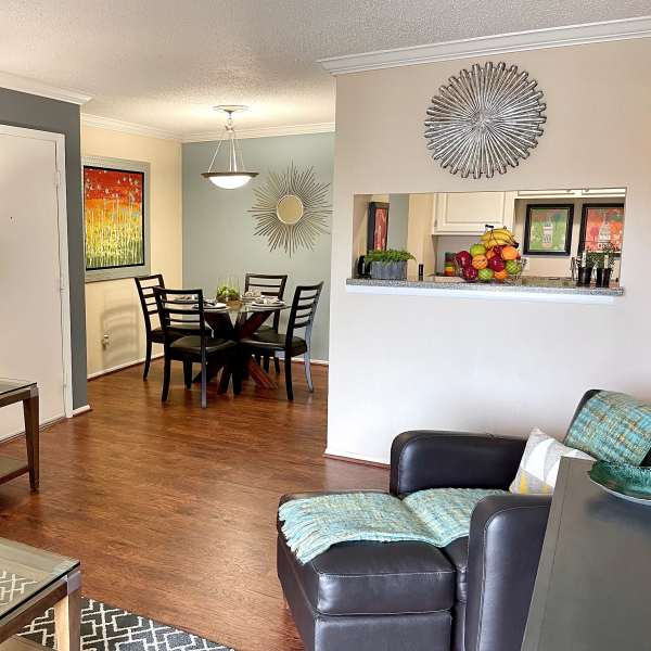 Apartment with faux wood plank flooring at The Abbey at Medical Center in San Antonio, Texas