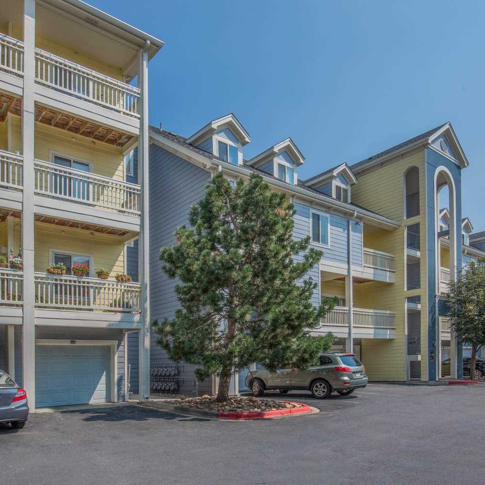 Community apartment with private balcony at One Belmar Place in Lakewood, Colorado