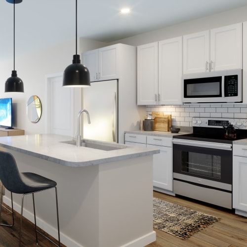 An island in a kitchen at Mosby Bridge Street in Huntsville, Alabama