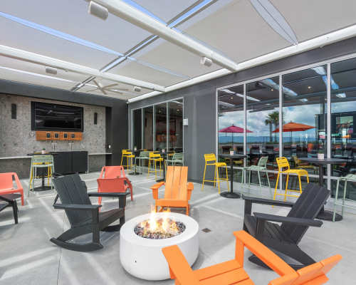 Patio with firepit at Gideon Apartment Homes, Milpitas, California