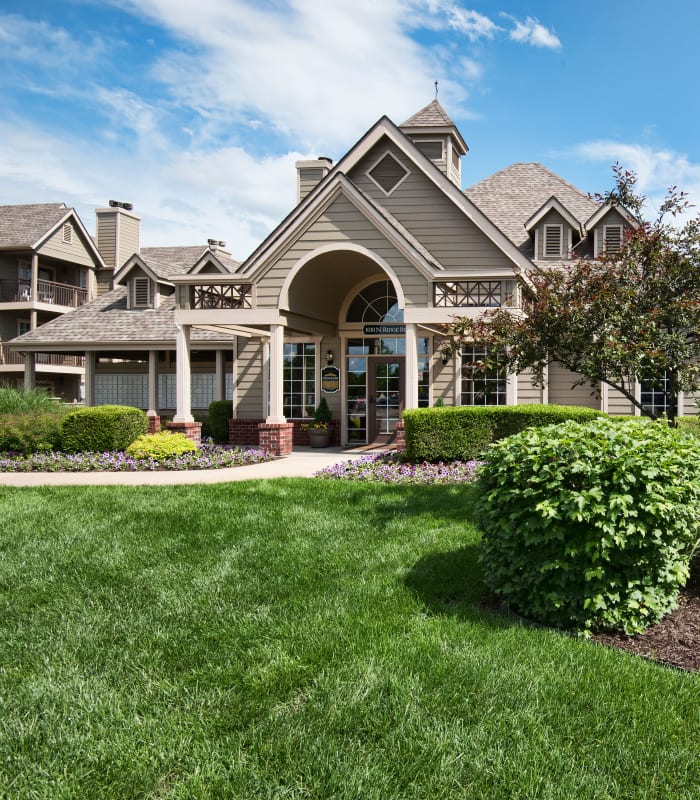 Lush greenery outside at Crown Chase Apartments in Wichita, Kansas