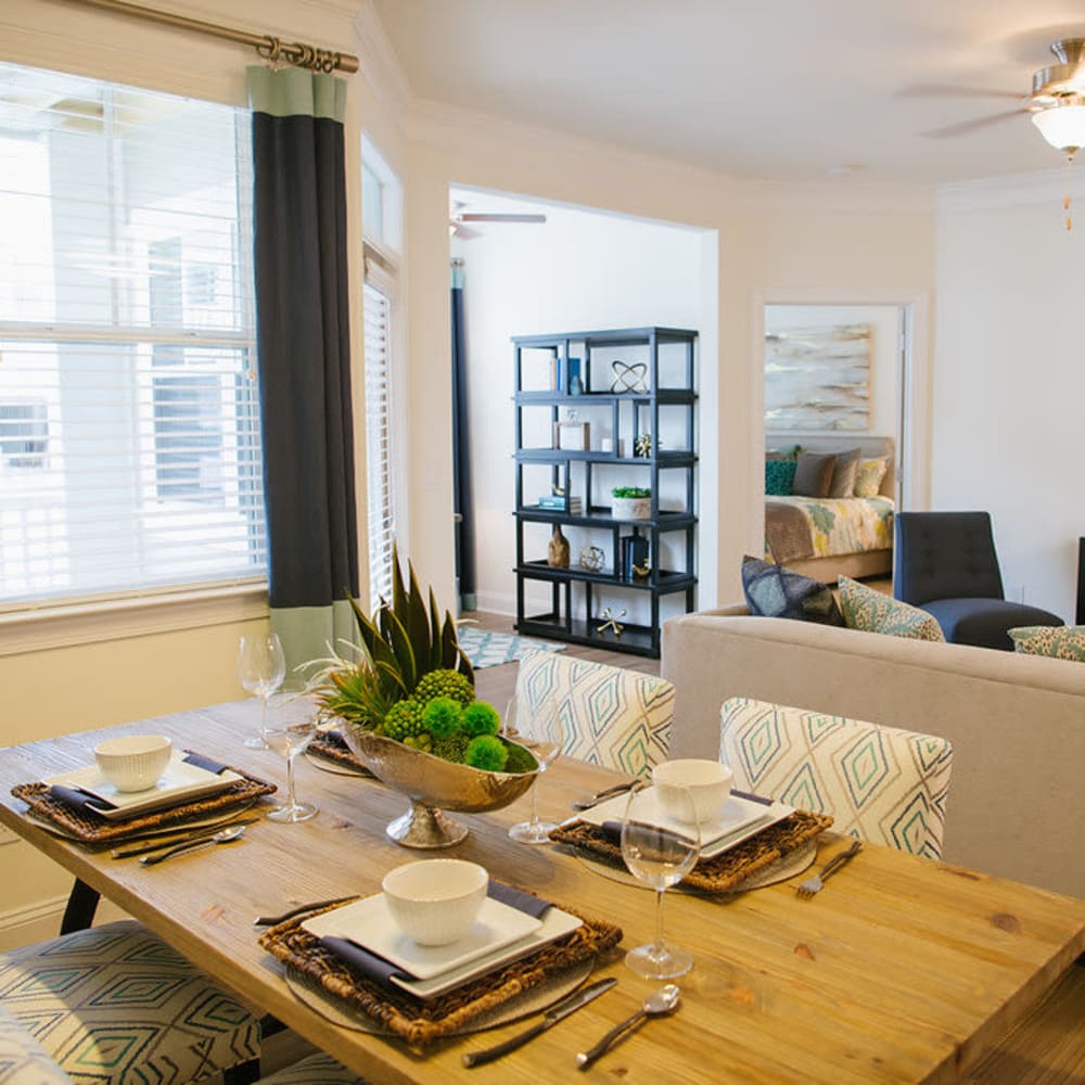 Spacious dining room area in model apartment at Beacon on 5th in Charlottesville, Virginia