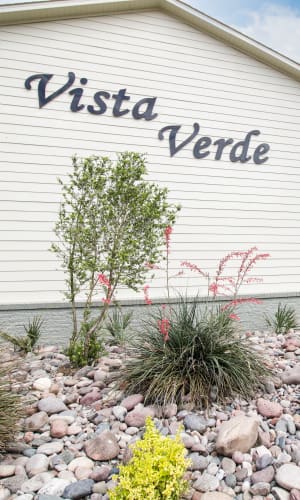 Exterior signage at Vista Verde in Mesquite, Texas