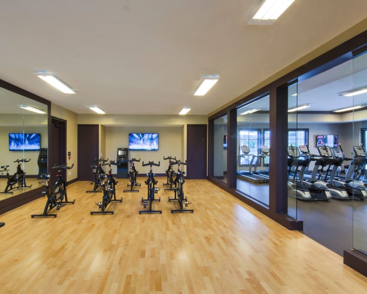 Spin class room in the fitness center at Doral Station in Miami, Florida