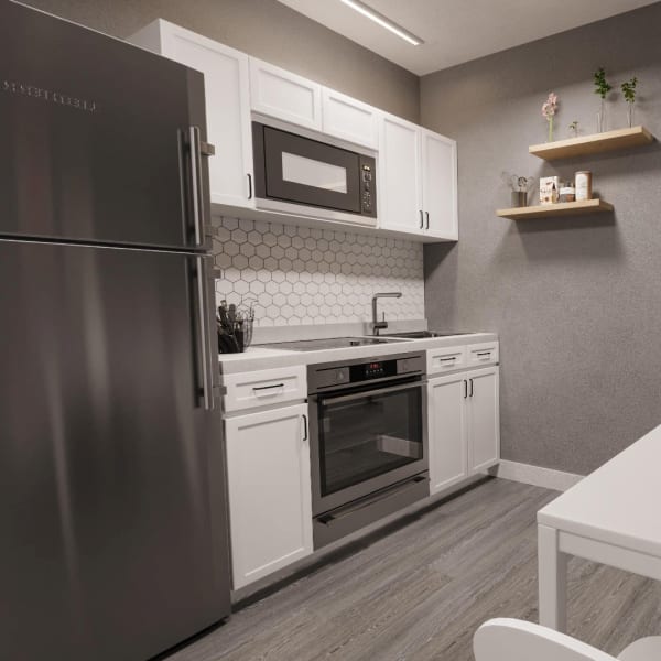 Rendering modern kitchen at Pinnacle Apartments in Fife, Washington