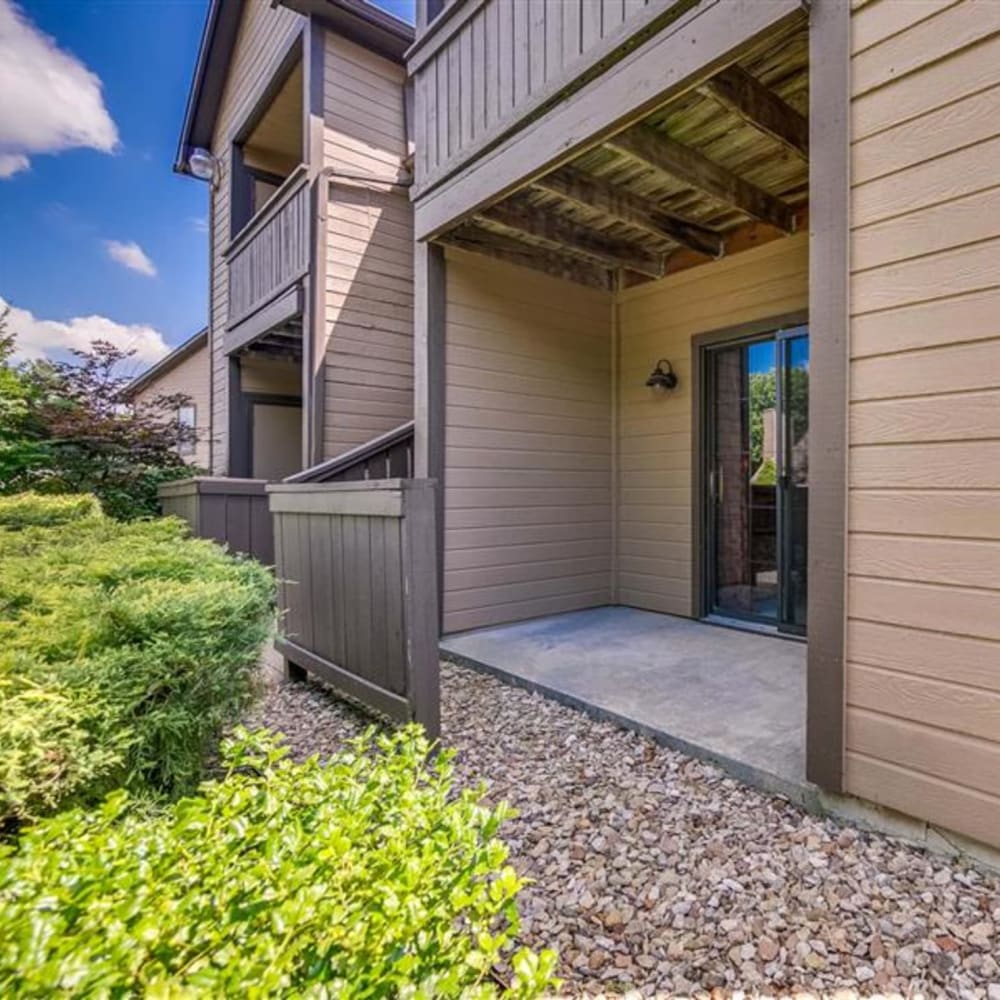 Private patio at Springhill Apartments in Overland Park, Kansas