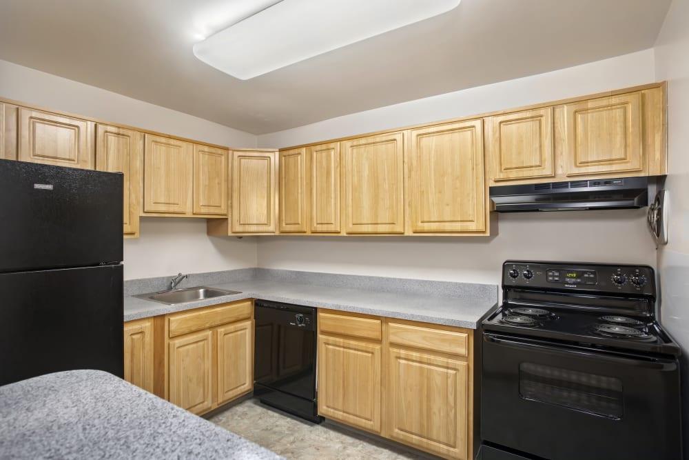 Fully equipped kitchen at Creekside Village in Alexandria, Virginia